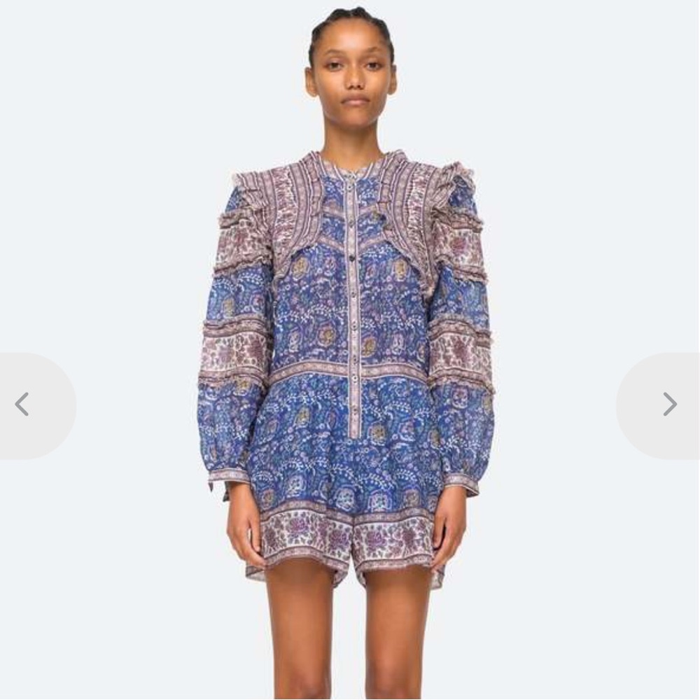 Sea New York Blue Paisley Long-Sleeve Mini Romper